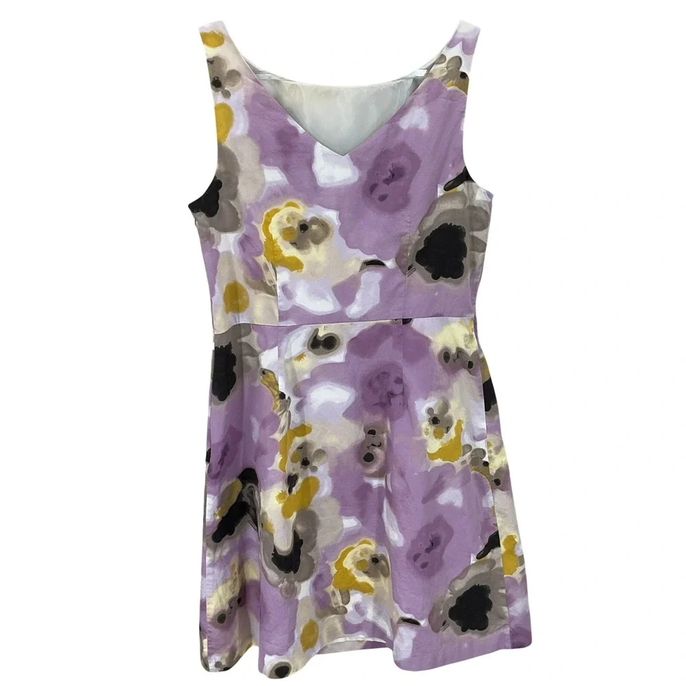Ann Taylor Dress Womens 16 Purple Abstract Floral Sleeveless Classic Preppy Boho